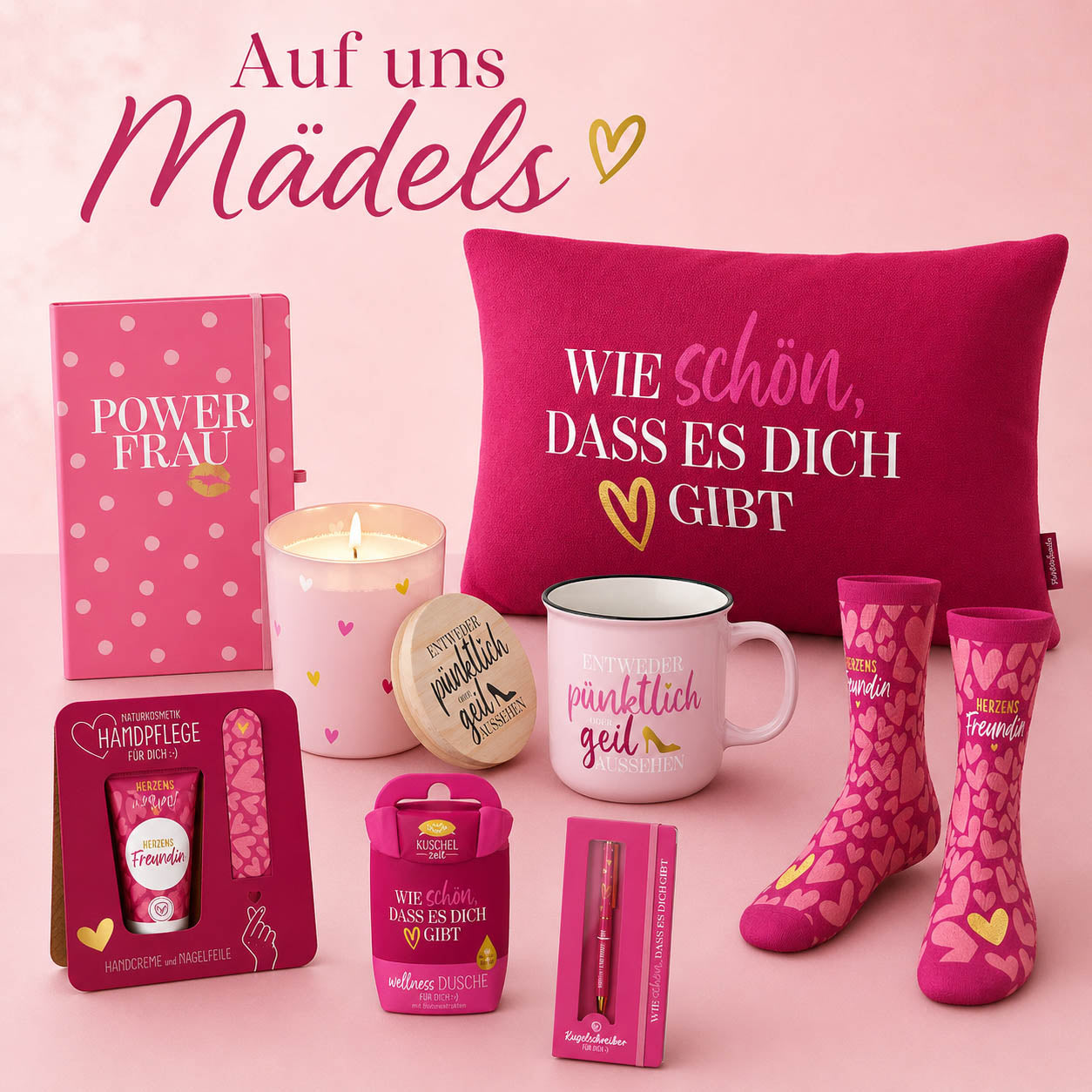 Auf uns Mädels Geschenke – starke Sprüche für Frauen
