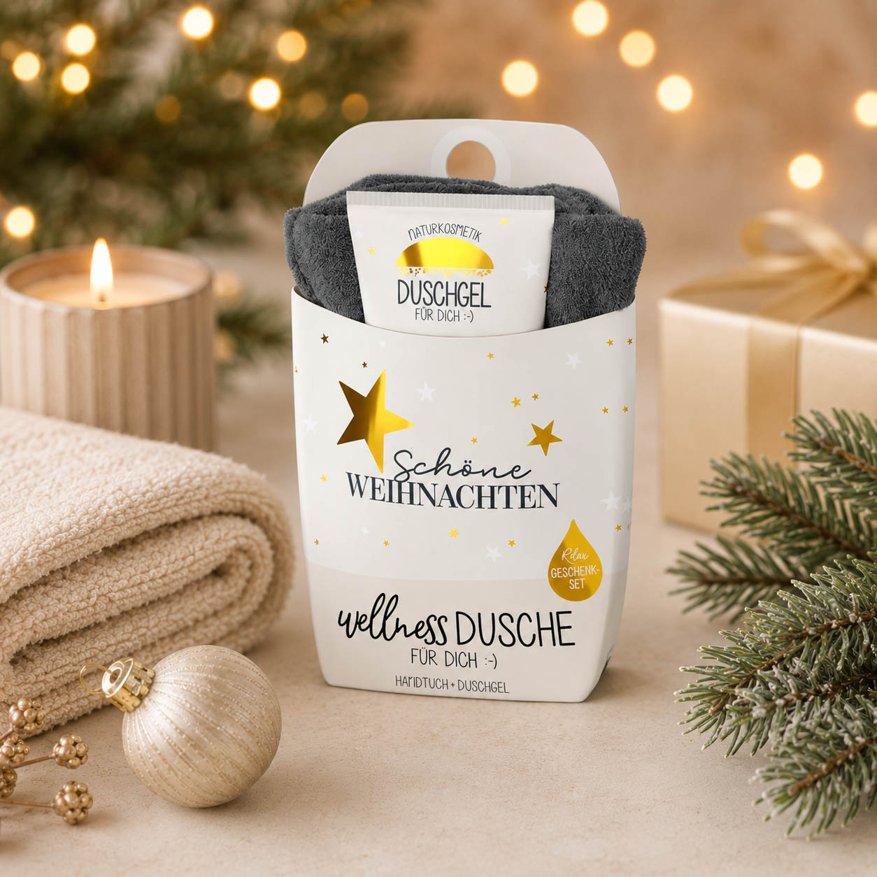 Wellnessdusche „Schöne Weihnachten“ – Stimmungsbild im weihnachtlichen Ambiente