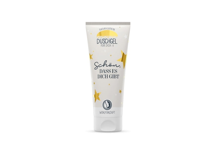 Naturkosmetik-Duschgel „Schön, dass es Dich gibt“, 200 ml mit goldenen Sternen – Geschenk für Dich