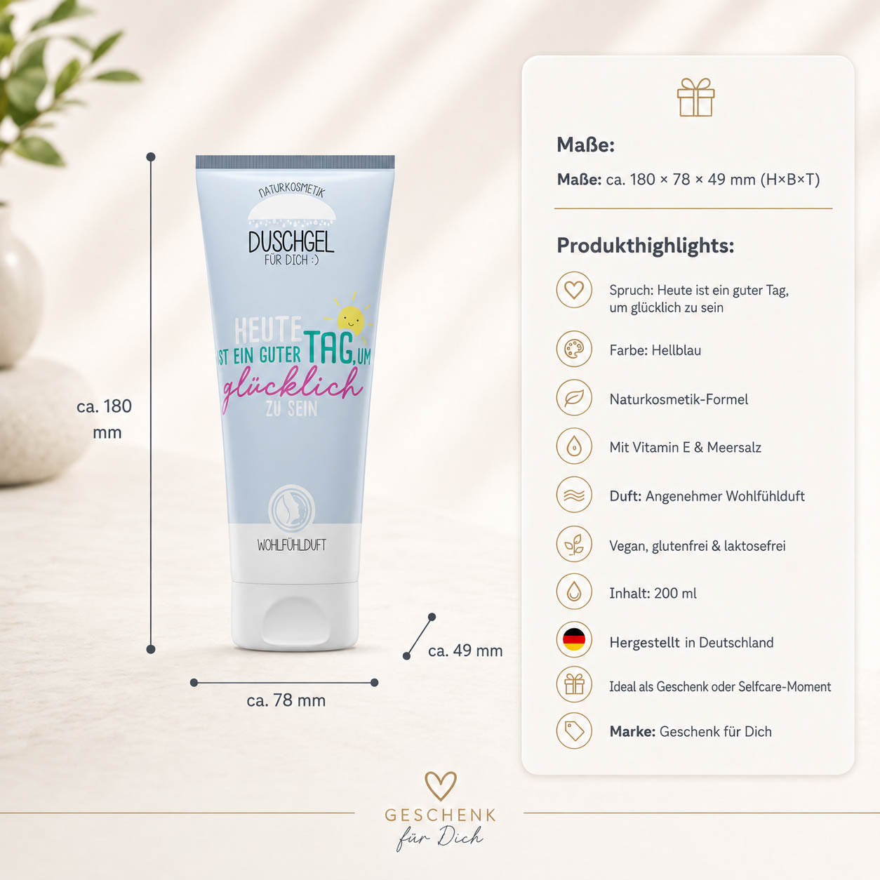 Naturkosmetik Duschgel Heute ist ein guter Tag – Produktdetails & Maße