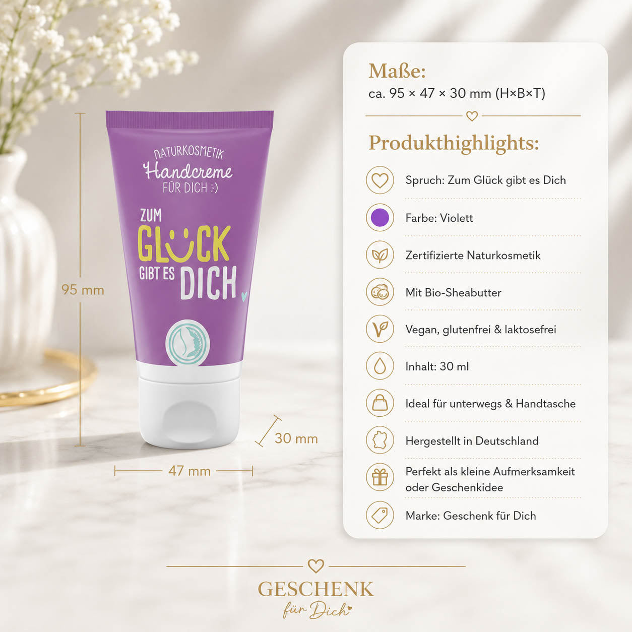 Naturkosmetik Handcreme Zum Glück gibt es Dich – Produktdetails & Maße