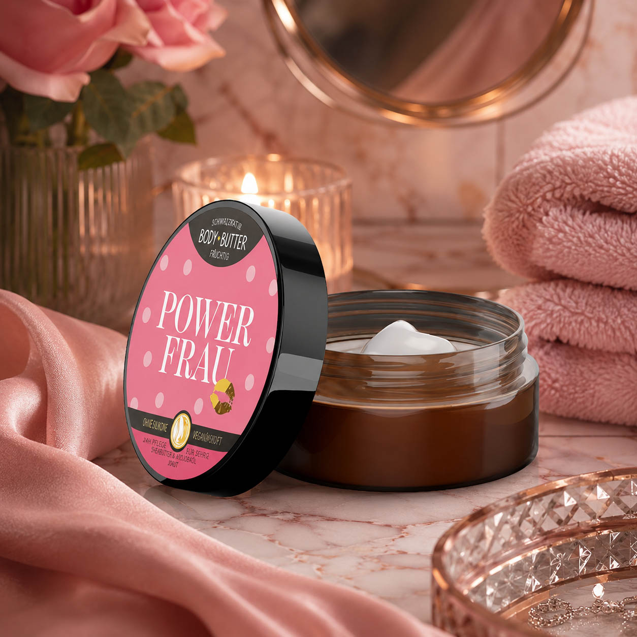 Bodybutter „Power Frau“ in Anwendung – Naturkosmetik von Geschenk für Dich
