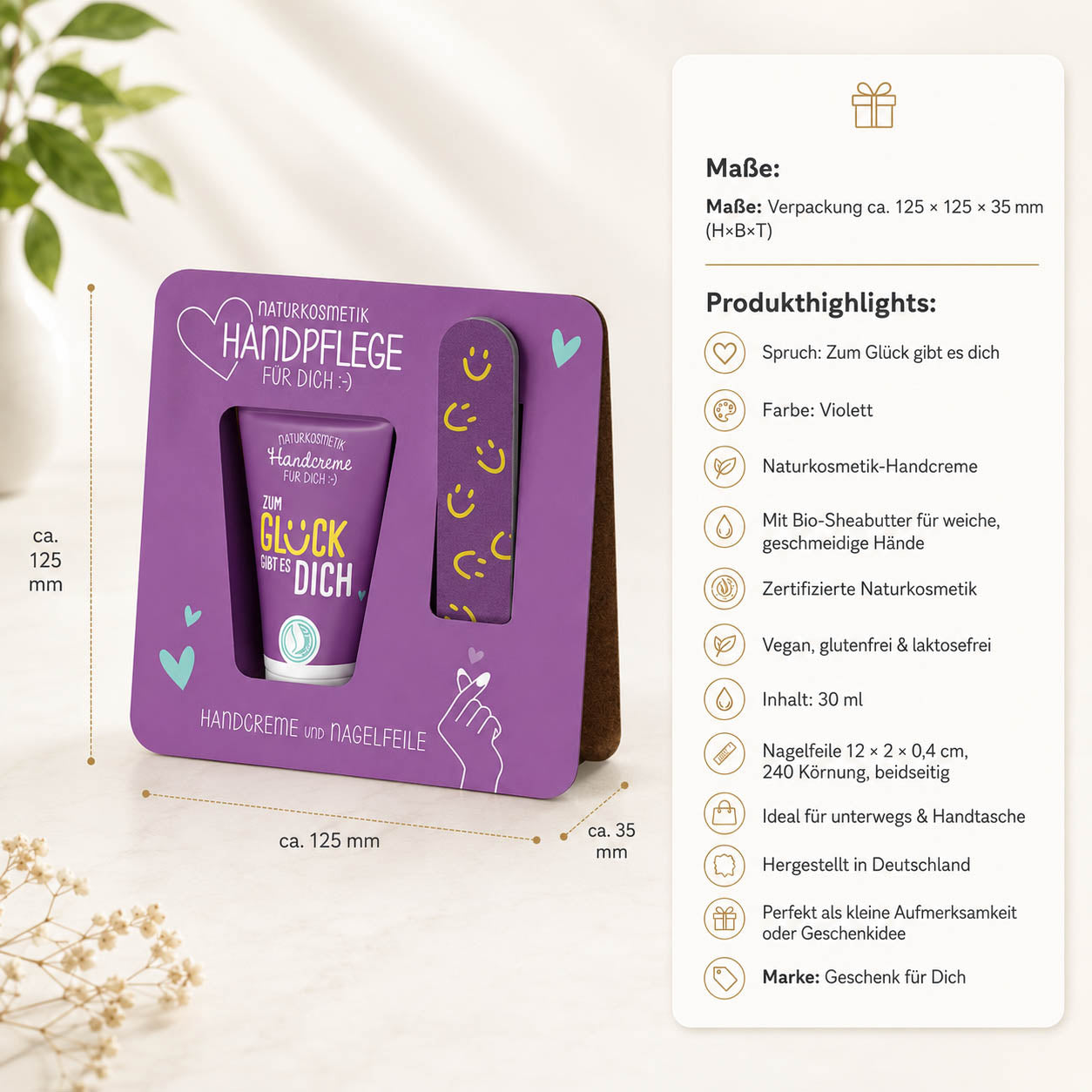 Handpflege-Set Zum Glück gibt es Dich Violett – Produktdetails & Maße