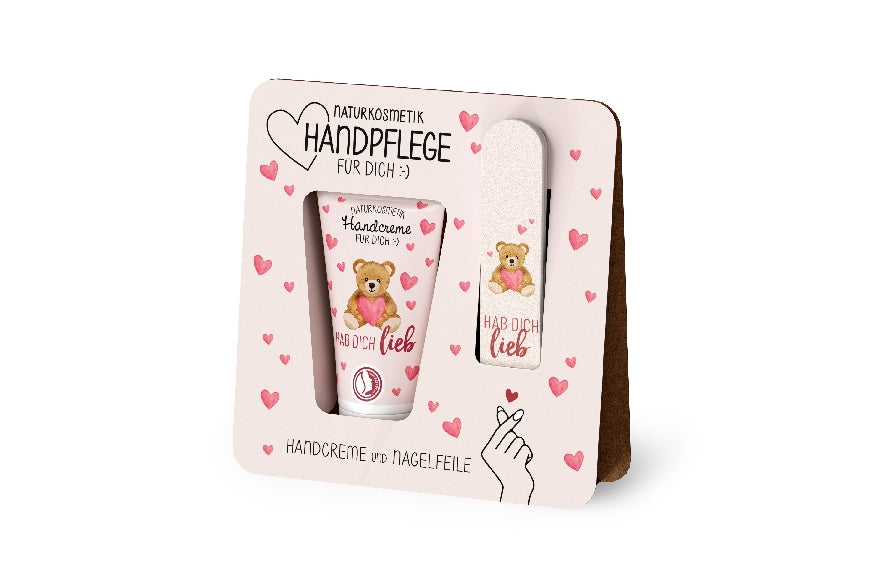 119389 Naturkosmetik Handpflegeset Handcreme mit Nagelfeile und Botschaft Hab Dich lieb von Geschenk fr Dich