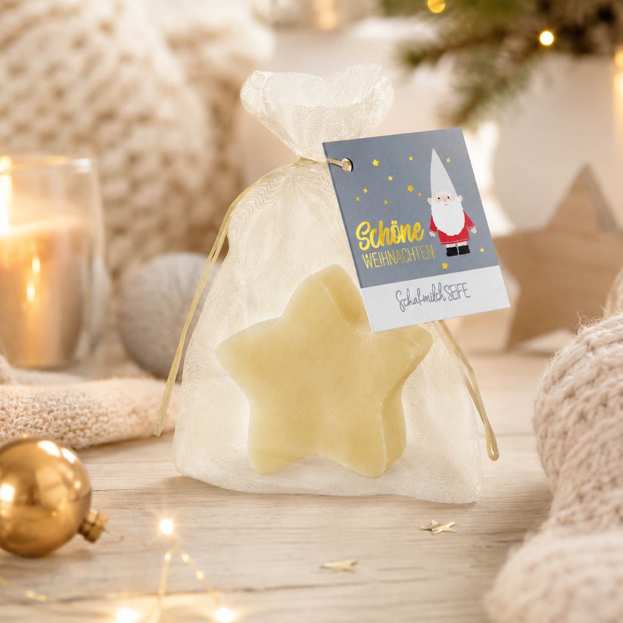 Schafmilchseife Stern »Schöne Weihnachten« Wichtel – Stimmungsbild