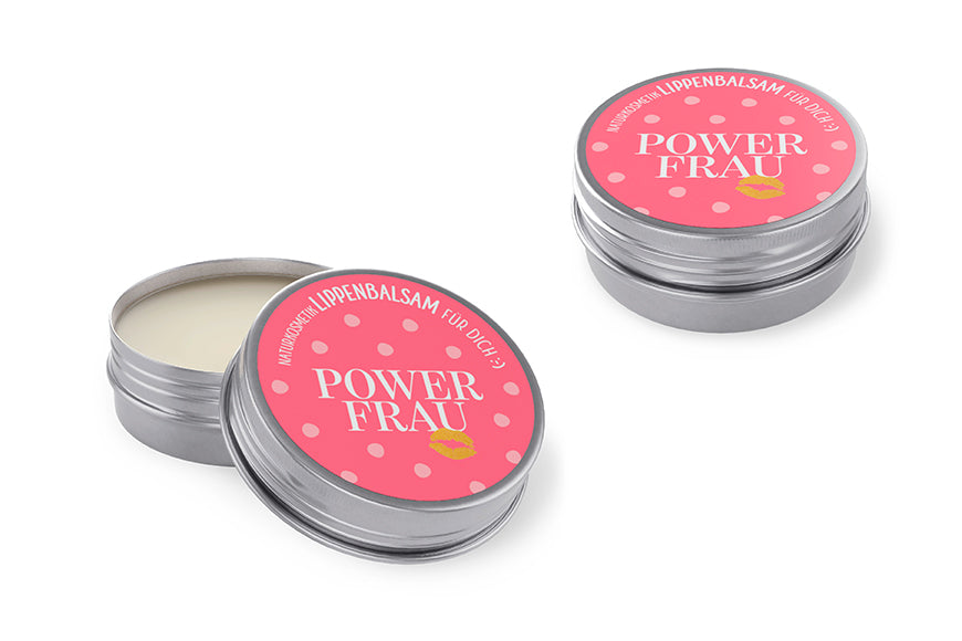 Naturkosmetik Lippenbalsam „Power Frau“ in Metalldose von Geschenk für Dich