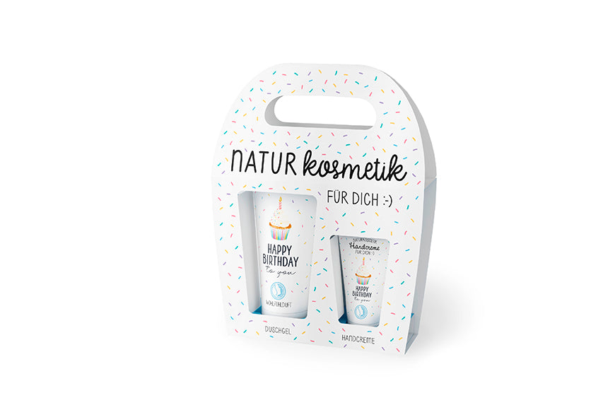 Naturkosmetikset Happy Birthday mit Duschgel & Handcreme von Geschenk für Dich. Perfekt als liebevolle Geschenkidee zum Geburtstag