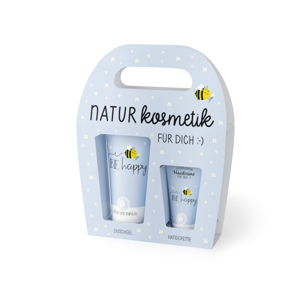 129589 Naturkosmetikset Be happy von Geschenk für Dich, Duschgel und Handcreme mit Motiv Biene, 4027268337446