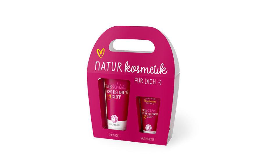 129713 Geschenk für Dich Naturkosmetik Duschgel und Handcreme mit Aufschrift Wie schön, dass es Dich gibt