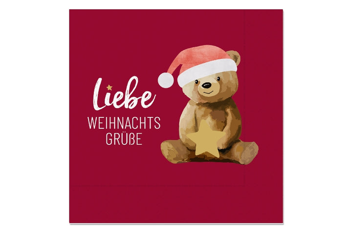 Servietten mit Aufschrift Liebe Weihnachtsgrüße und süßem Weihnachtsbär Motiv von Geschenk für Dich