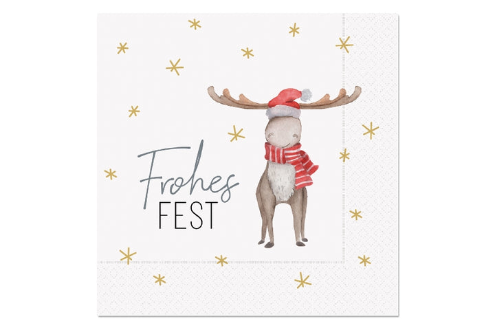 Servietten mit Aufschrift Frohes Fest und Weihnachts-Elch Motiv von Geschenk für Dich