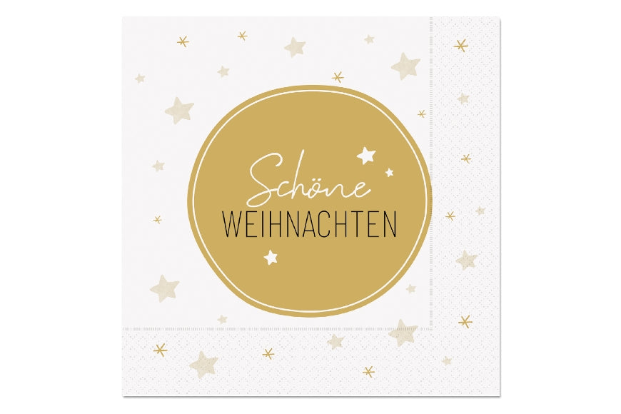weiß goldene Servietten mit Aufschrift Schöne Weihnachten und Sterne als Motiv von Geschenk für Dich