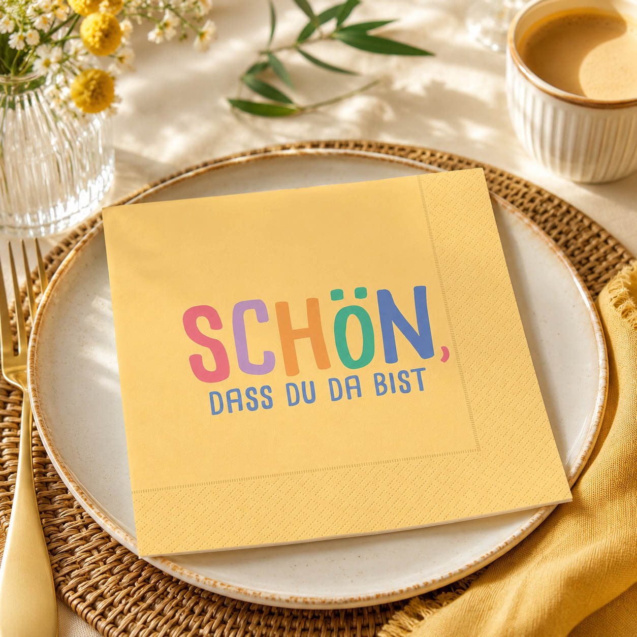 Servietten Schön dass du da bist in Gelb – Lifestyle