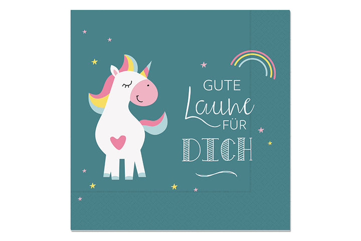 130582 Geschenk für Dich Papier Servietten mit Aufschrift Gute Laune für Dich - Motiv Einhorn