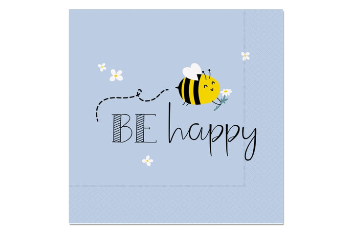 130589 Geschenk für Dich Papier Serviette Hellblau mit Spruch Be happy und Biene, 4027268337385