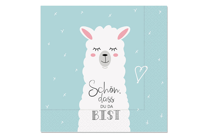 130673 Geschenk für Dich Papier Servietten mit Aufschrift Schön, dass Du da bist - Motiv Alpaka Lama