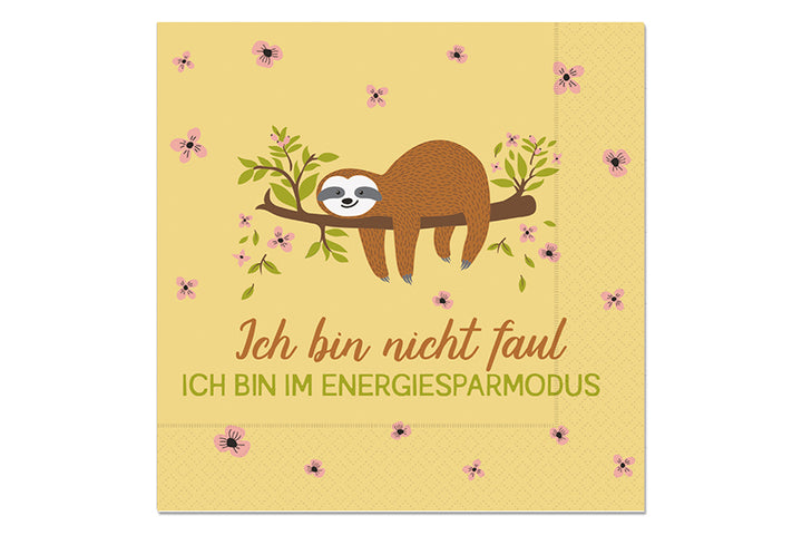 130677 Geschenk für Dich Papier Servietten mit Aufschrift Ich binnicht faul, ich bin im Energiesparmodus - Motiv Faultier