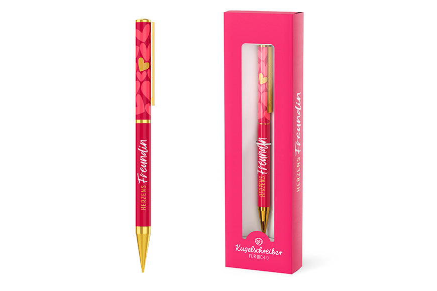 Pink goldener Kugelschreiber „Herzens Freundin“ von Geschenk für Dich