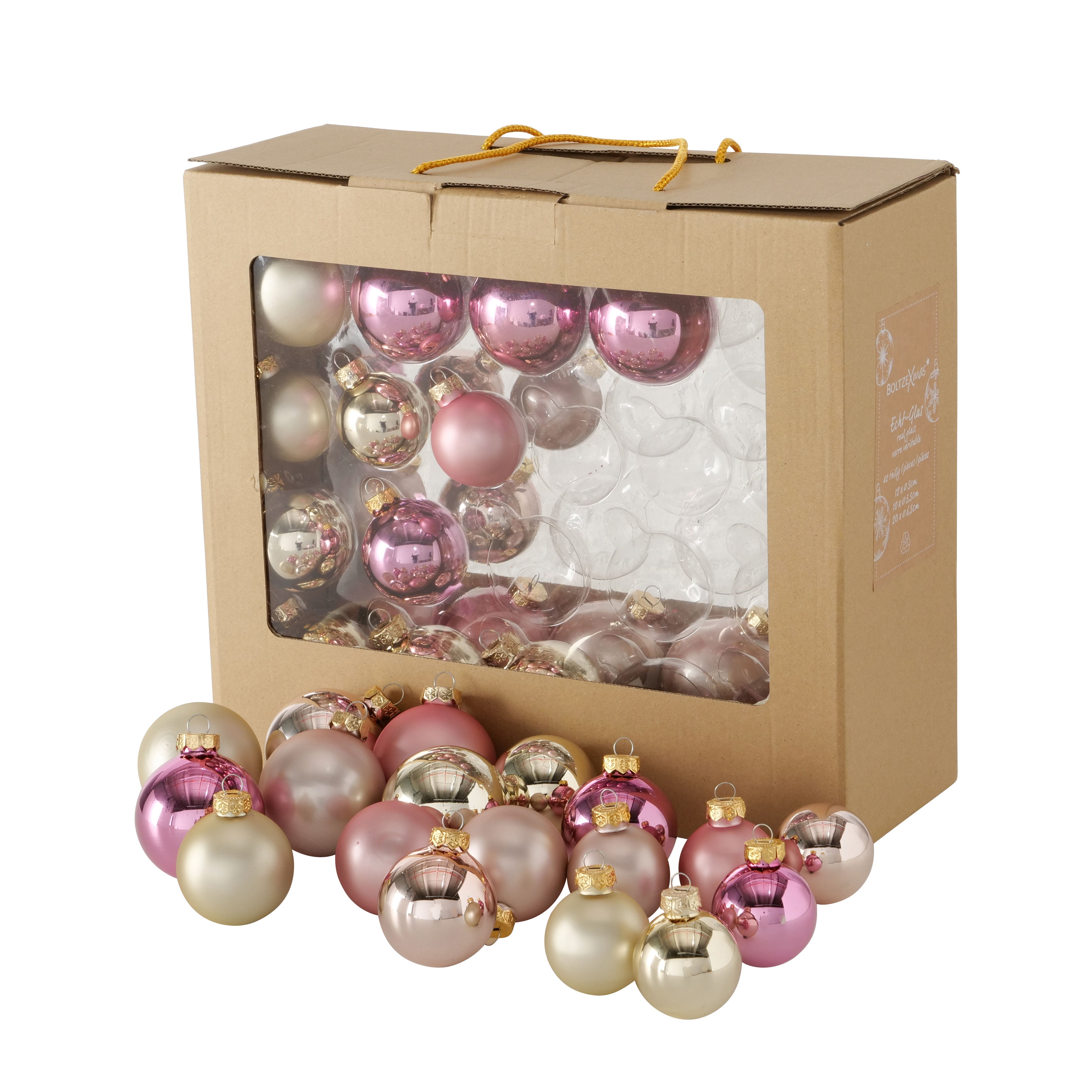 Glas Weihnachtskugeln rosa champagner gold
