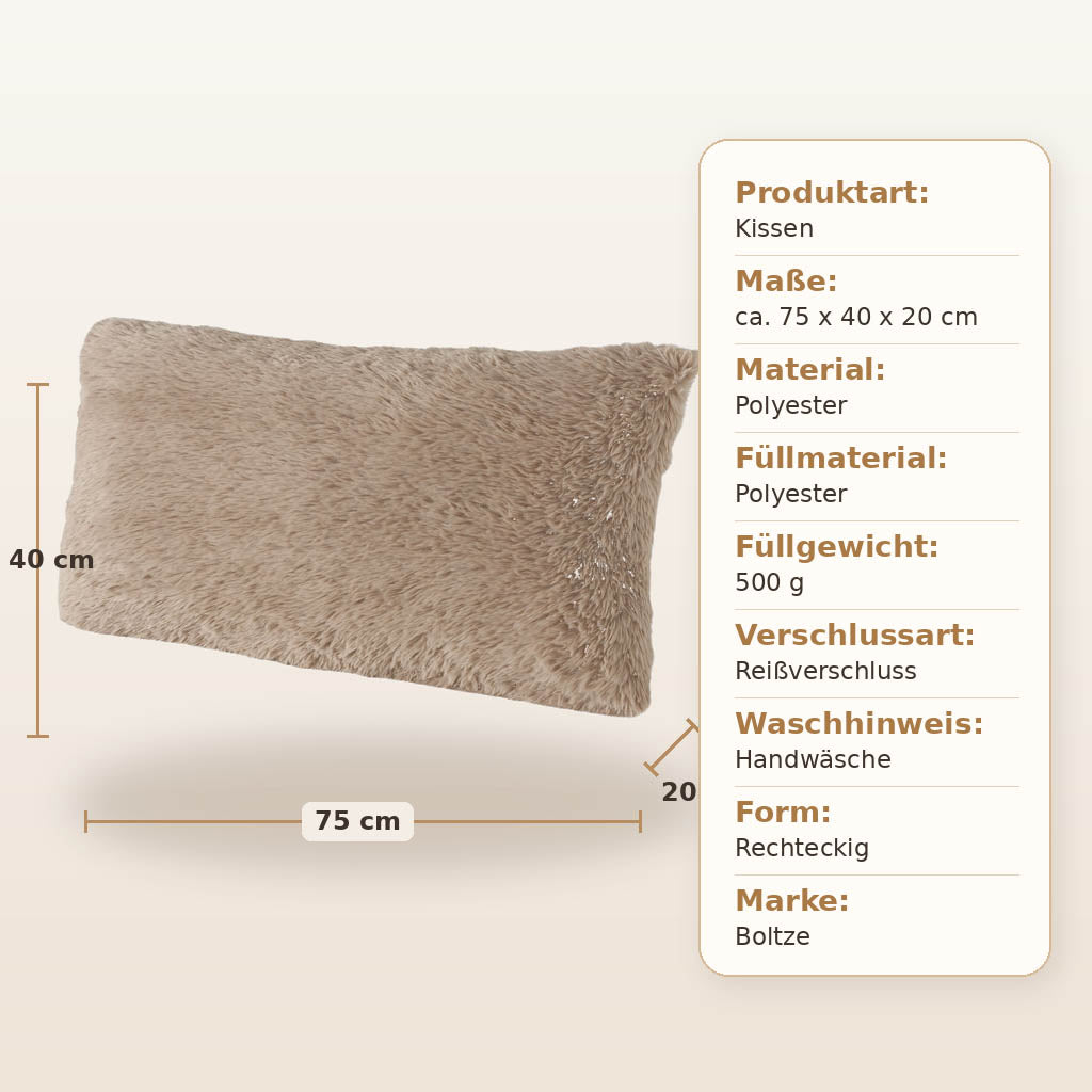Großes Kissen taupe „Toivo" – Kunstfell XL, 75×40 cm inkl. Füllung