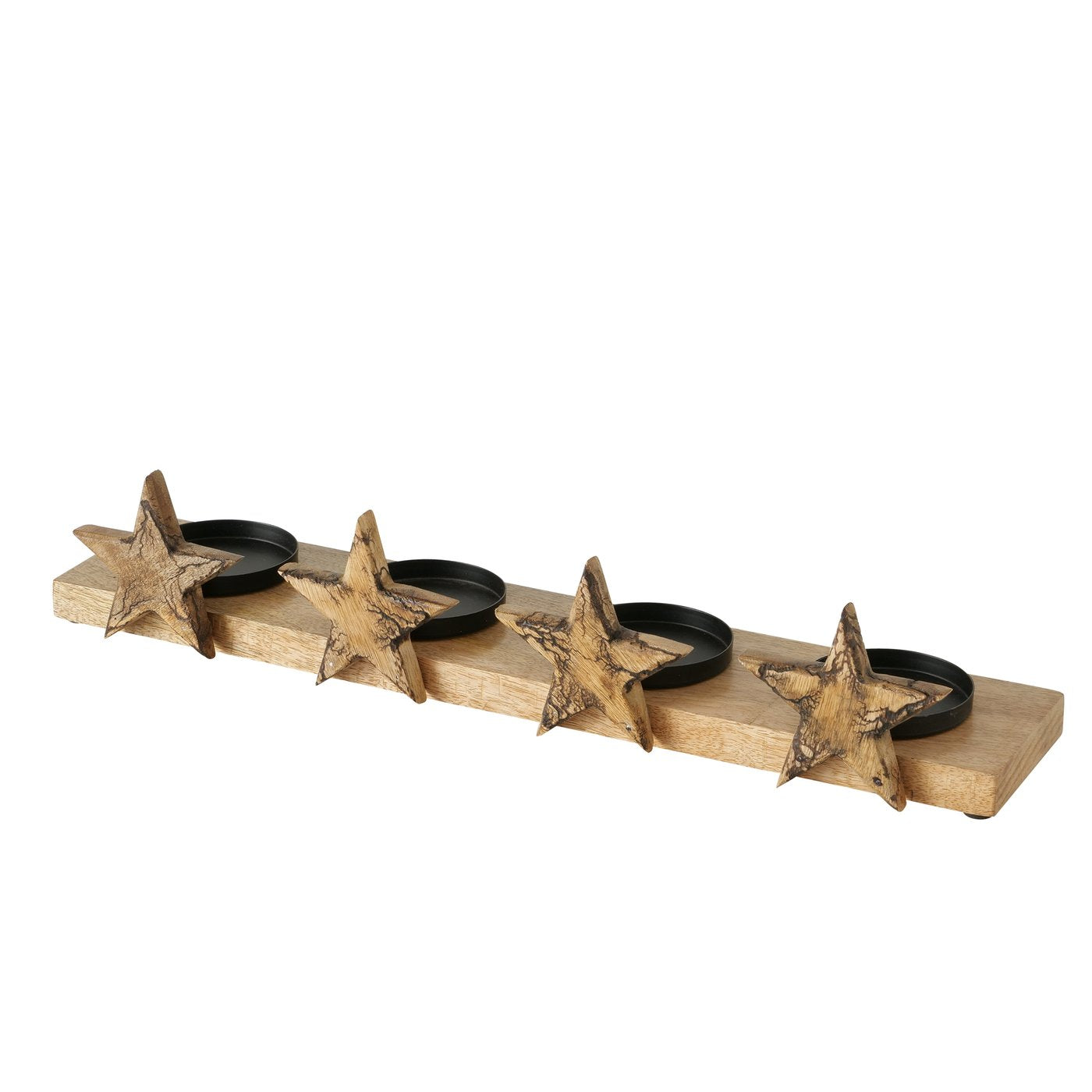 Holz Kerzentablett Sterne mit 4 Kerzenhaltern L49,5cm