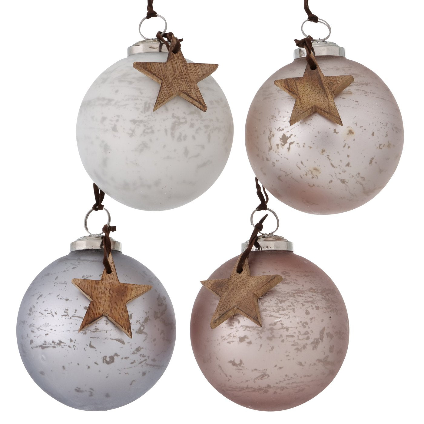 Große Weihnachtskugeln Ø 10 cm mit Holzstern – Calada 4er – Malou Home Design®