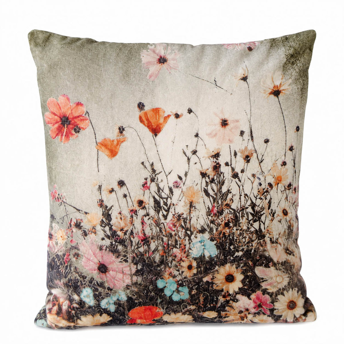 Dekokissen „Lundby“ in Grün mit Blumenmotiv im Wohnraum