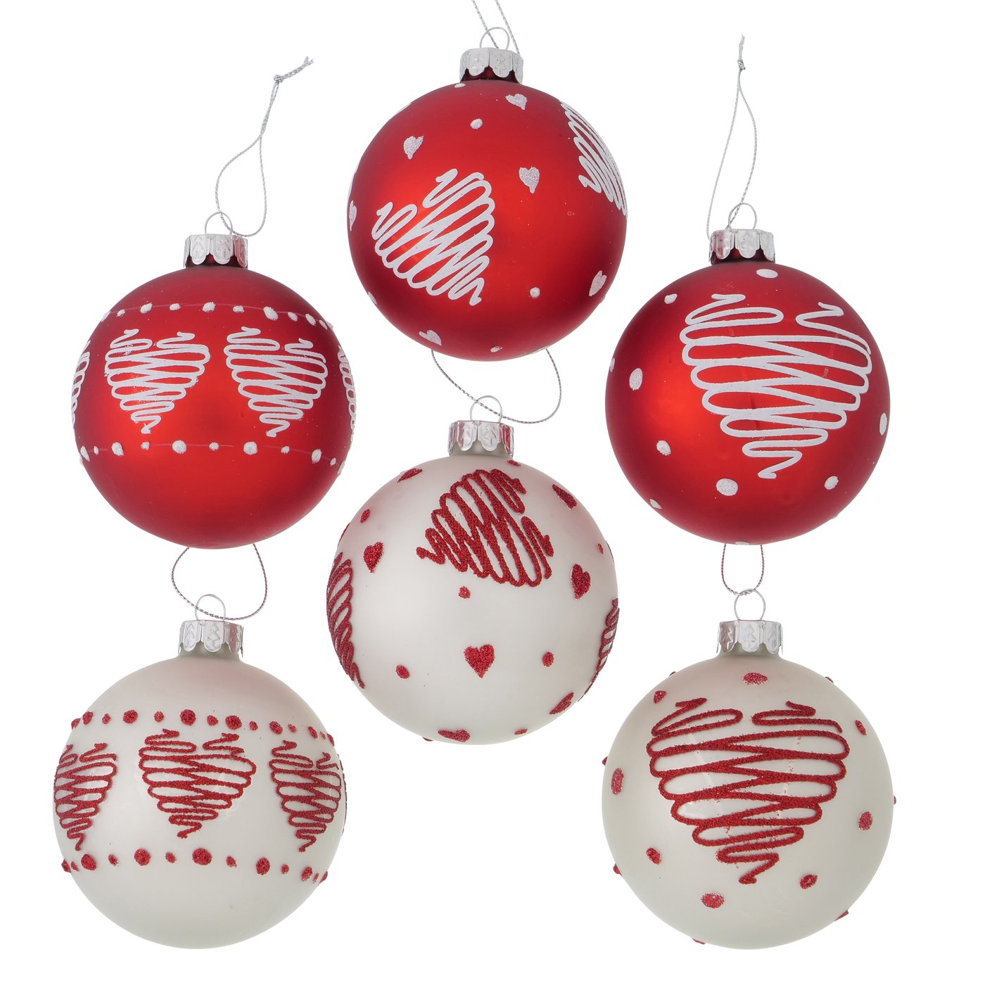 Weihnachtskugeln rot weiß mit Herz Ø 8 cm – Ladina