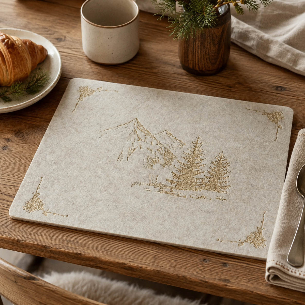 Filz Tischset „Kitzbühel“ hell mit goldenem Bergmotiv von Boltze