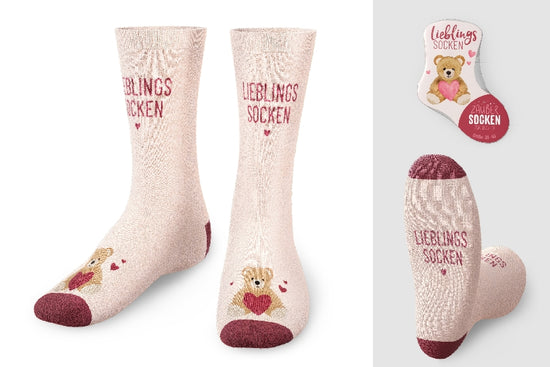 Zaubersocken von Geschenk für Dich mit Aufschrift Lieblingssocken und Teddy Motiv