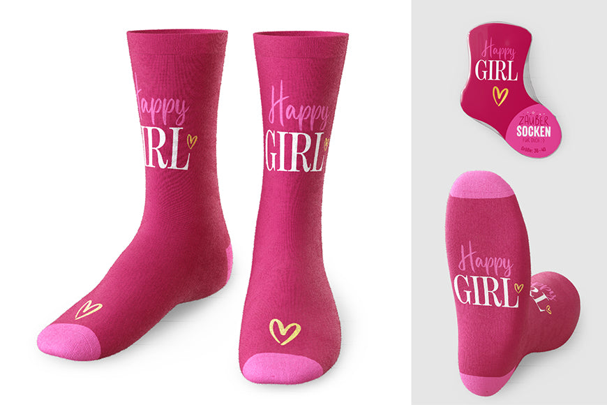 375713 Geschenk für Dich Zaubersocken mit Aufschrift Happy Girl, Socken rosa pink
