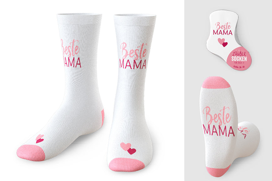 375735 Geschenk für Dich Zaubersocken Beste Mama, Frauen Socken weiß rosa