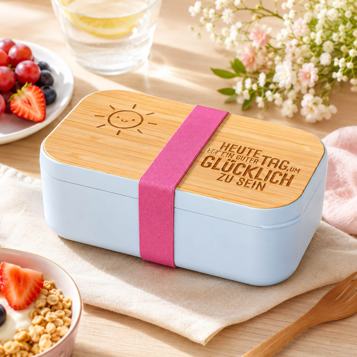 Brotdose „Heute ist ein guter Tag, um glücklich zu sein" stimmungsvoll mit Lunch – Happy Greetings