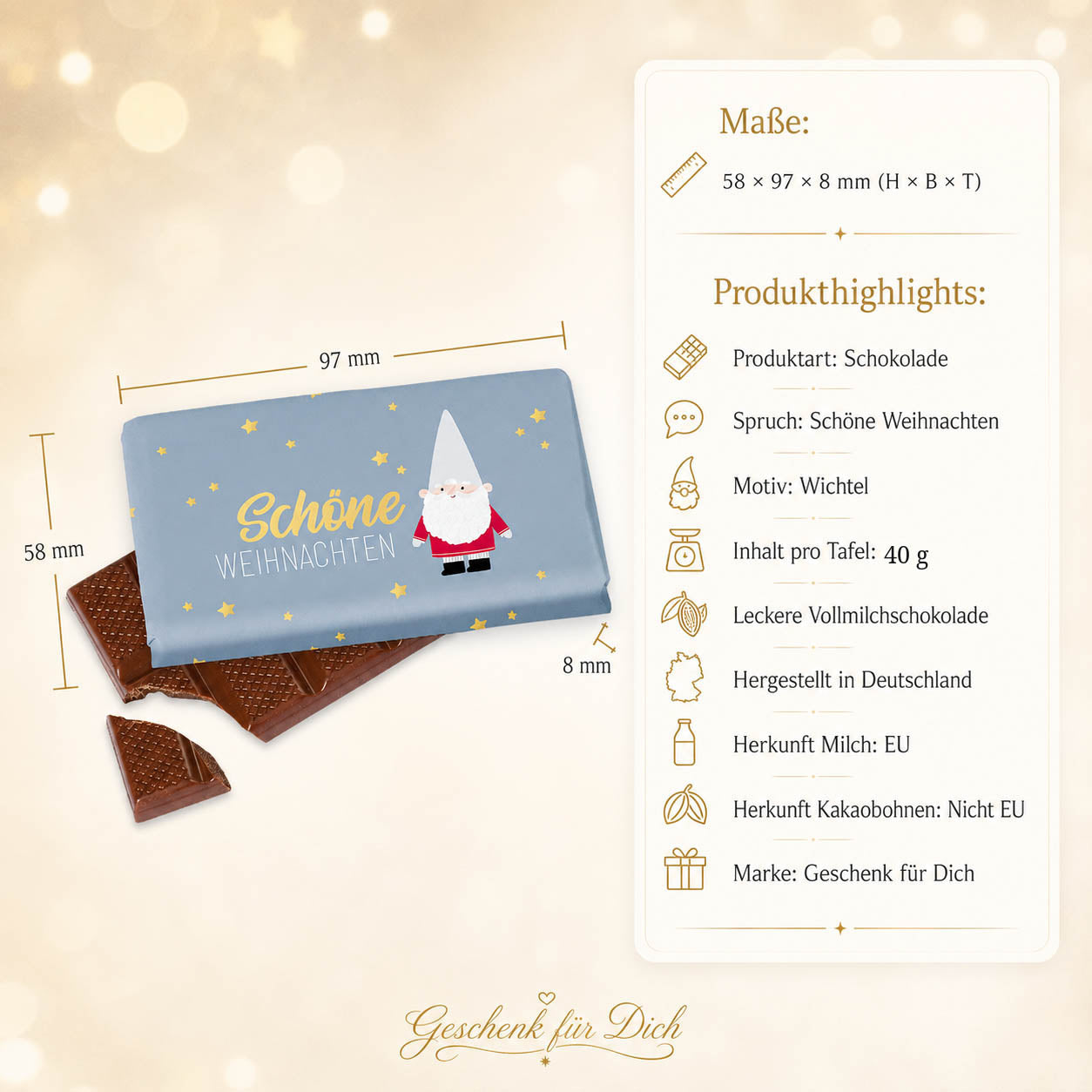 Schokolade „Schöne Weihnachten“ – Wichtel