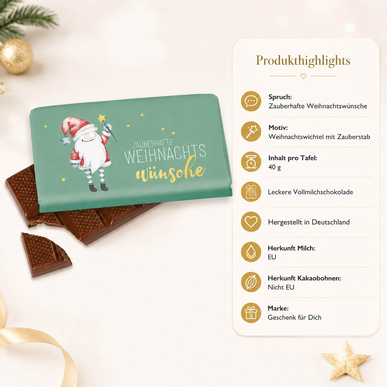 Schokolade „Zauberhafte Weihnachtswünsche“ – Wichtel