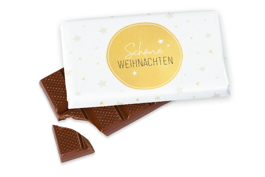 Vollmilchschokolade mit Aufschrift „Schöne Weihnachten“ & goldenem Sternen-Motiv von Geschenk für Dich