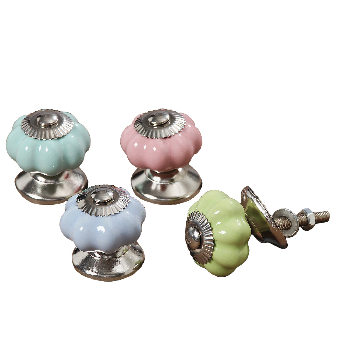 4er Set Keramik-Möbelknöpfe von Boltze in Rosa, Türkis, Hellblau & Grün.