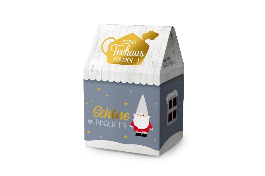 Kleines Teehaus „Schöne Weihnachten“ mit Weihnachts-Zwerg-Motiv von Geschenk für Dich
