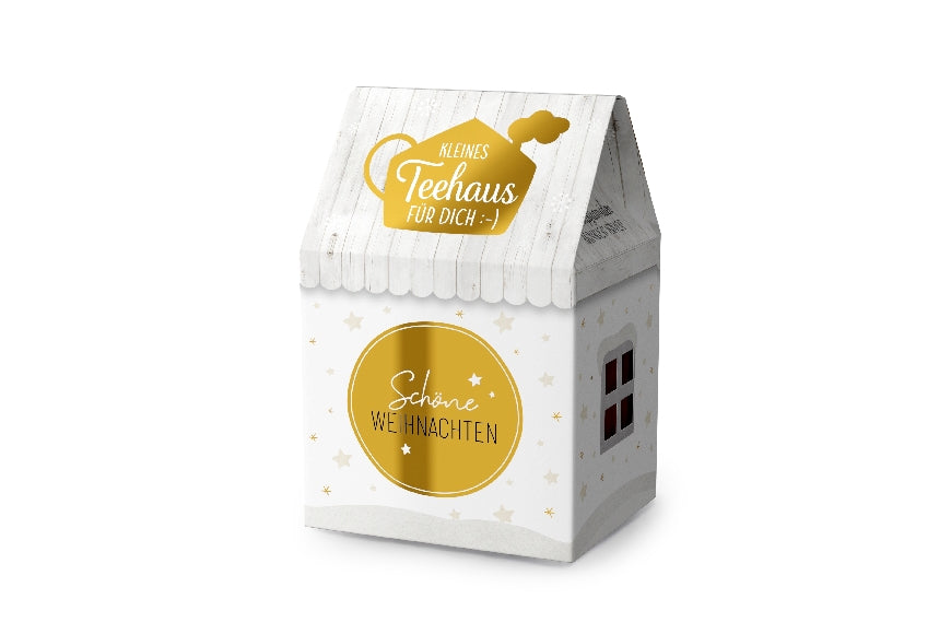 Kleines Teehaus mit Aufschrift Schöne Weihnachten & Motiv Sterne von Geschenk für Dich