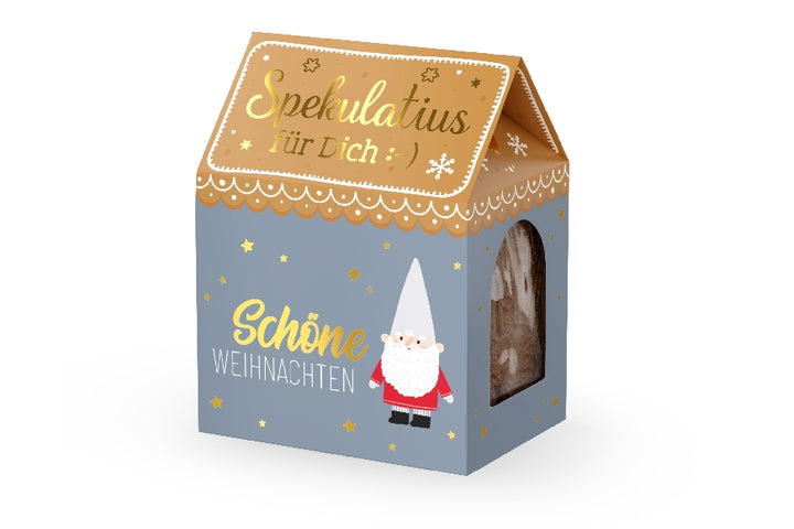 Spekulatius-Kekse „Schöne Weihachten“ mit süßem weihnachtlichen Zwerg Wichtel als Motiv von Geschenk für Dich