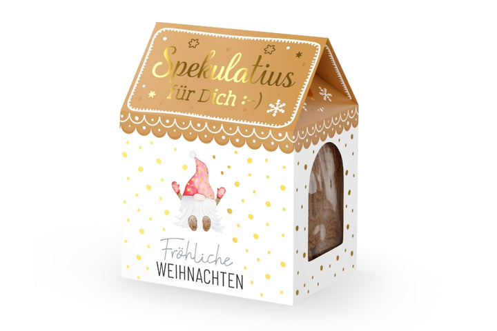 Spekulatius-Kekse „Schöne Weihachten“ mit süßem Weihnachts-Wichtel als Motiv von Geschenk für Dich