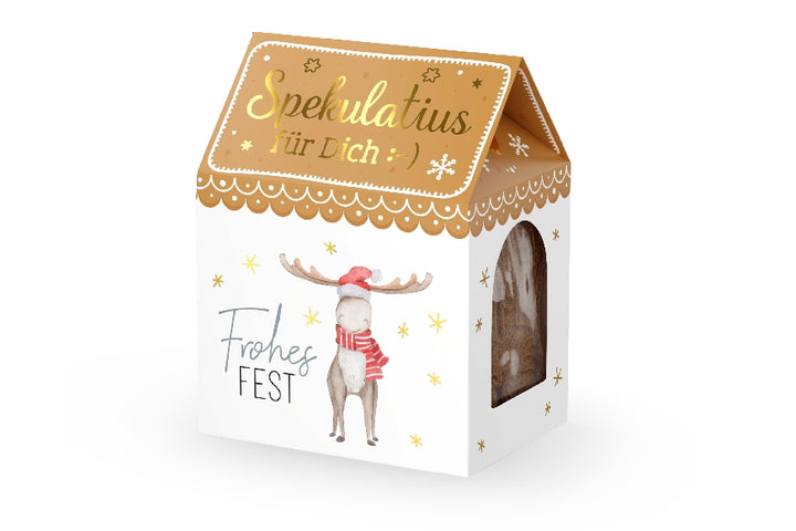 Spekulatius-Kekse „Frohes Fest“ mit süßem Weihnachts-Elch als Motiv von Geschenk für Dich