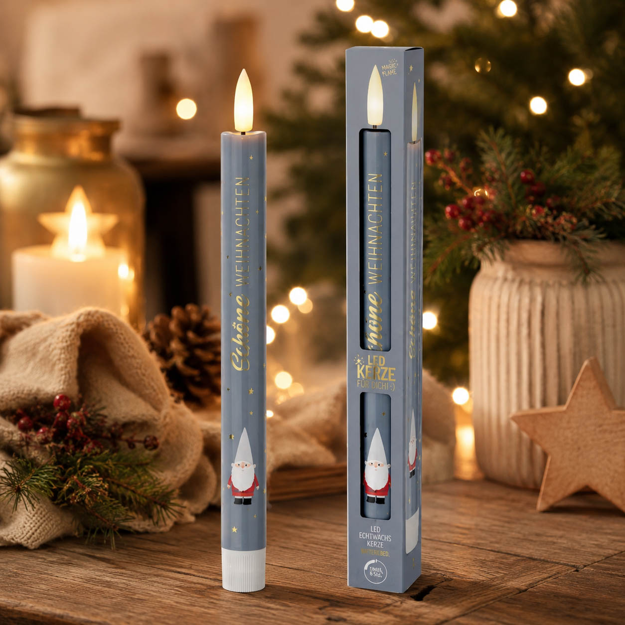 LED-Stabkerze Schöne Weihnachten Wichtel stimmungsvoll mit Weihnachtsdeko – Geschenk für Dich