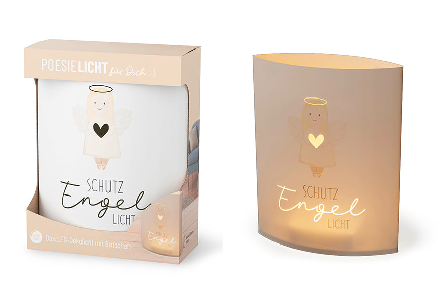 Poesielicht mit Aufschrift „Schutzengel Licht“ und Engelmotiv von Geschenk für Dich.