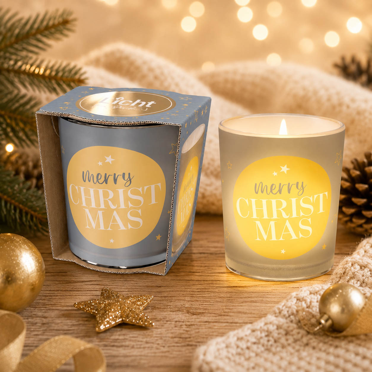 Windlicht mit Spruch »Merry Christmas« – Stimmungsbild