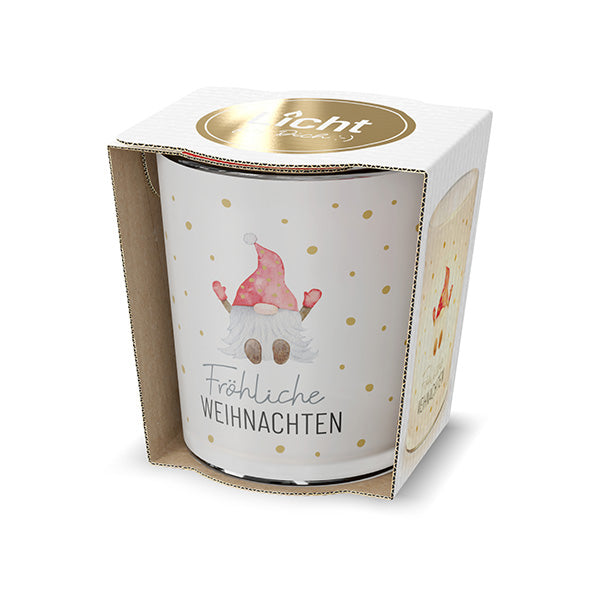 Geschenk für Dich Windlicht mit Aufschrift Fröhliche Weihnachten und Wichtel Motiv