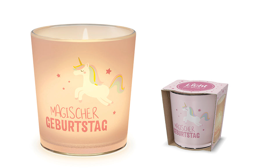 640331 Geschenk für Dich Windlicht mit Spruch Magischer Geburtstag rosa mit Einhorn