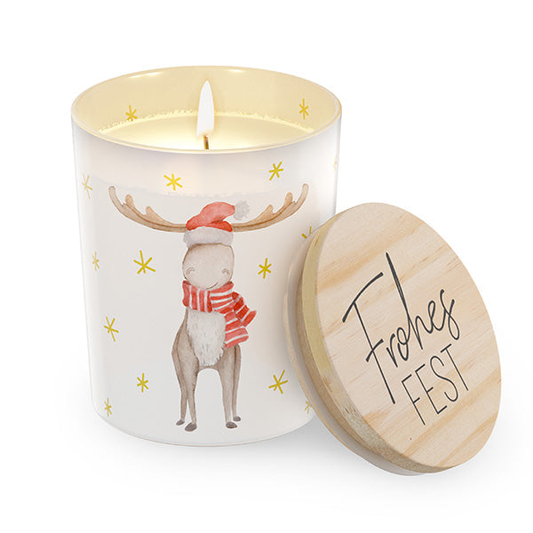 Duftkerze Frohes Fest – Weihnachts-Elch, Sojawachs & Vanilleduft – Malou Home Design®