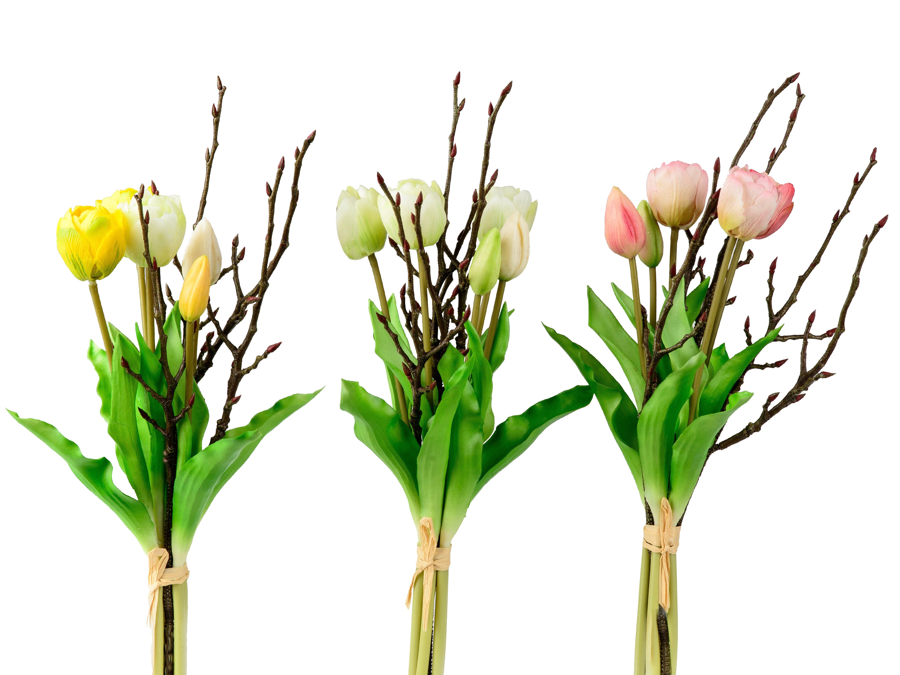 blütenköpfe künstlich Künstlicher Tulpenstrauß mit Zweigen H 42cm