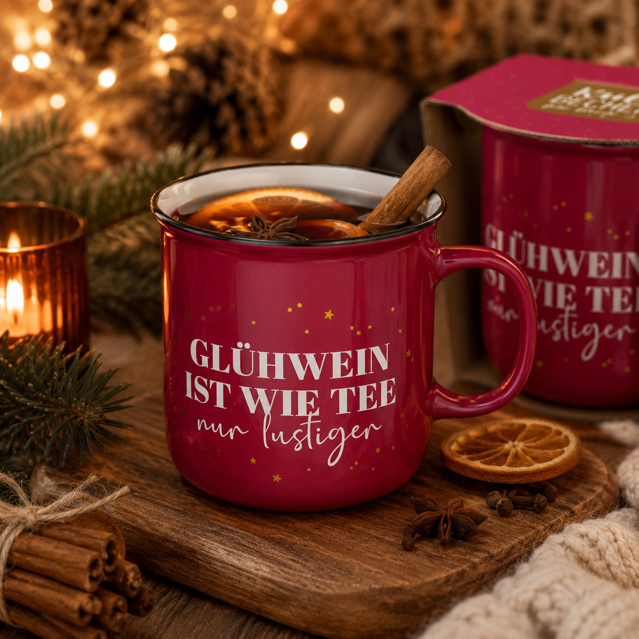 Kultbecher Glühwein ist wie Tee nur lustiger Dunkelpink stimmungsvoll – Geschenk für Dich